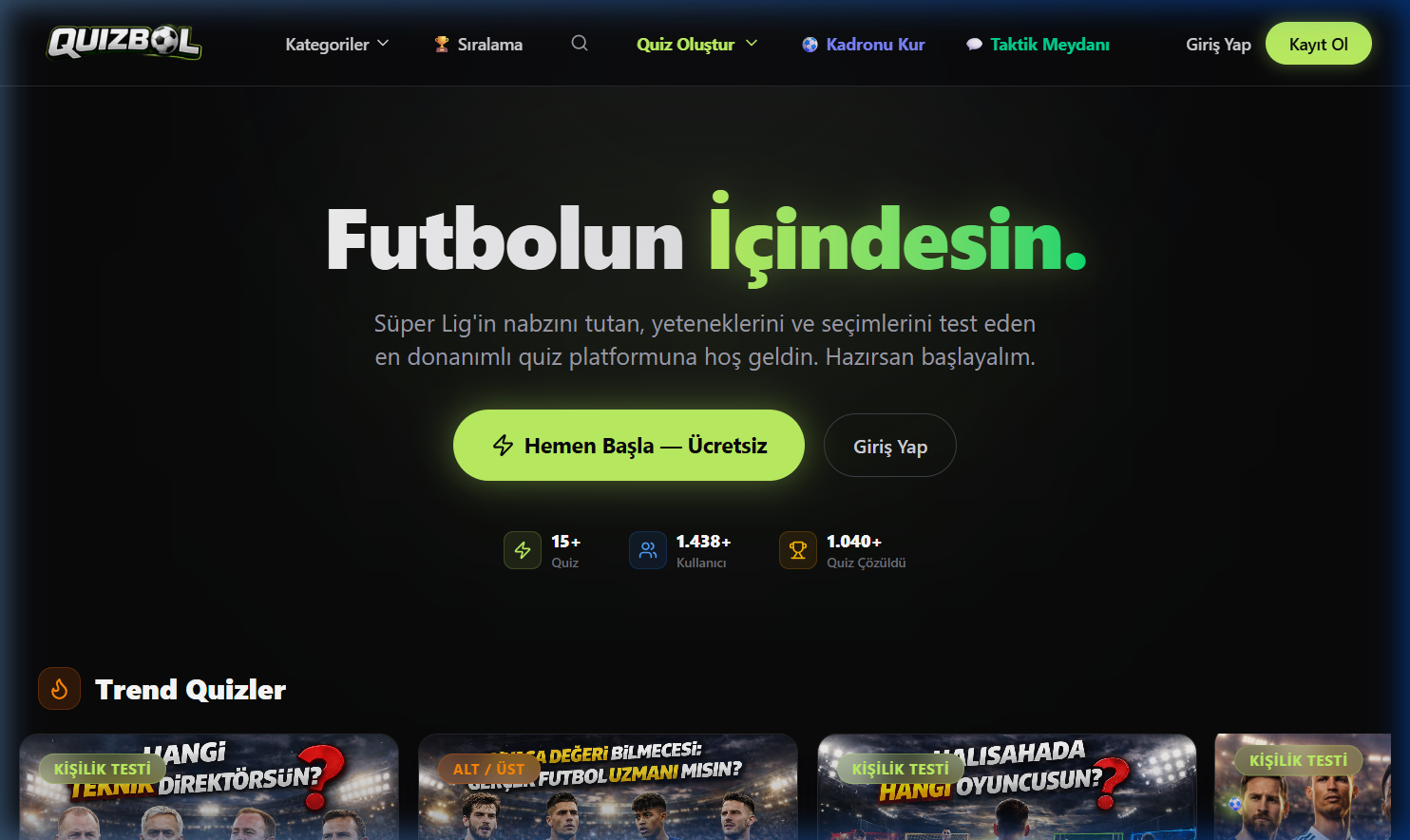 Quizbol - Futbol Quiz Platformu