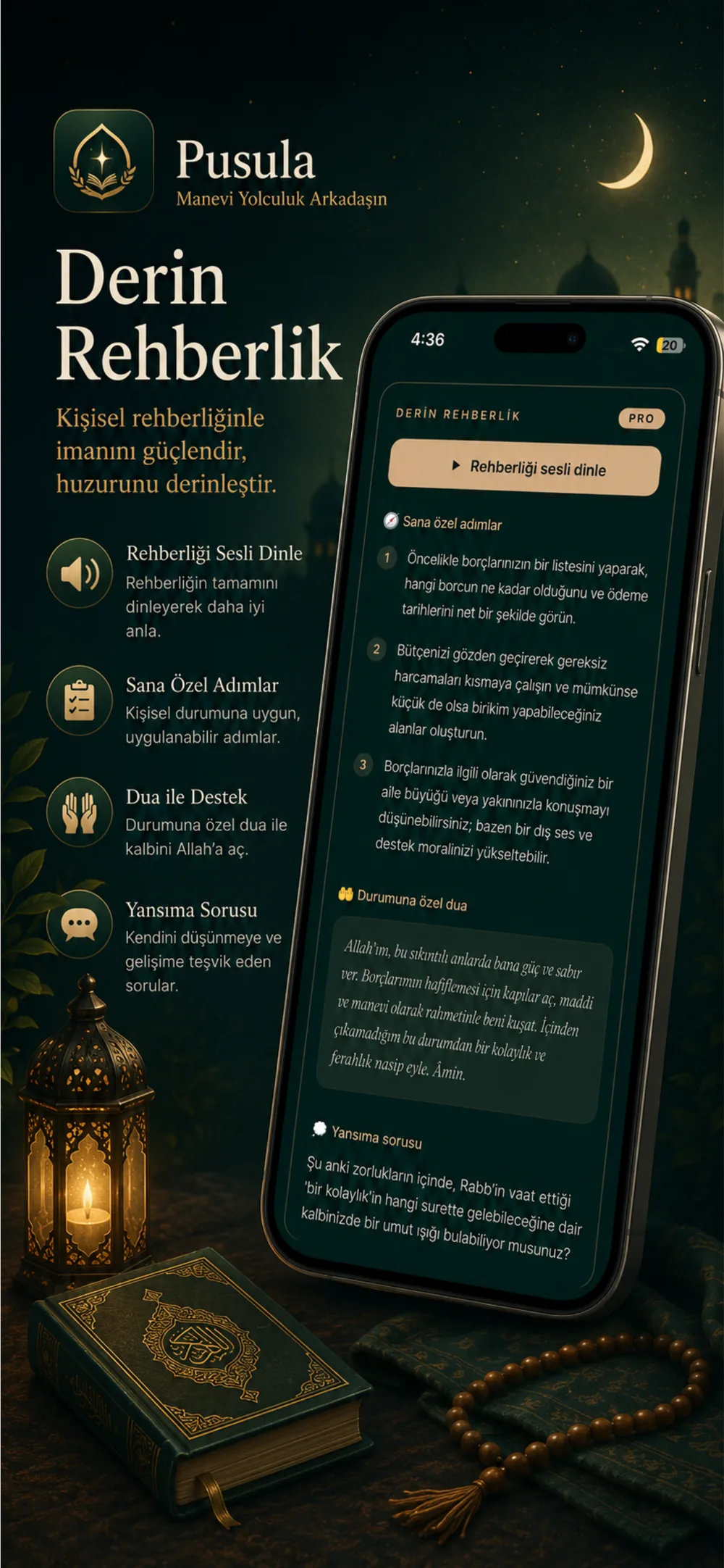 Derin Rehberlik (Deep Guidance) screen, a Pusula Pro feature